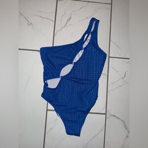 shein blue one shoulder one piece swimsuit bathing suit